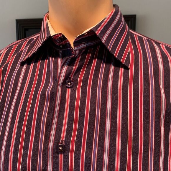 Visconti Large Button Down Dress Shirt Stripes 2 Ply Mercerized Cotton - Picture 2 of 7